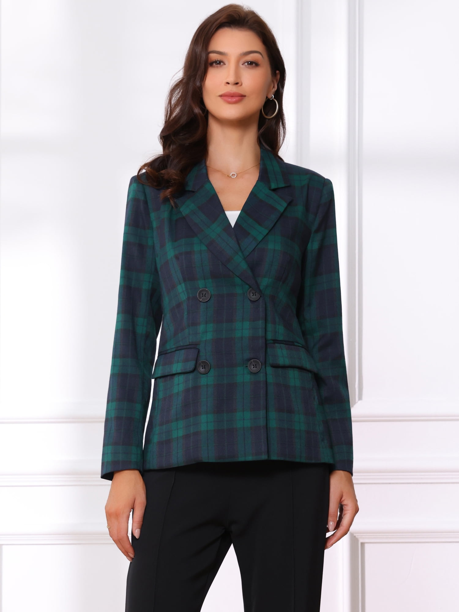 DARING DIVA Women's Notched Lapel Double Breasted Formal Blazer Jacket XS Dark Green