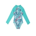 thumbnail image 2 of Alvivi Girls One-piece Long Sleeves Swimsuit Palm Printed Zippered Swimwear Rash Guard 4-16, 2 of 7