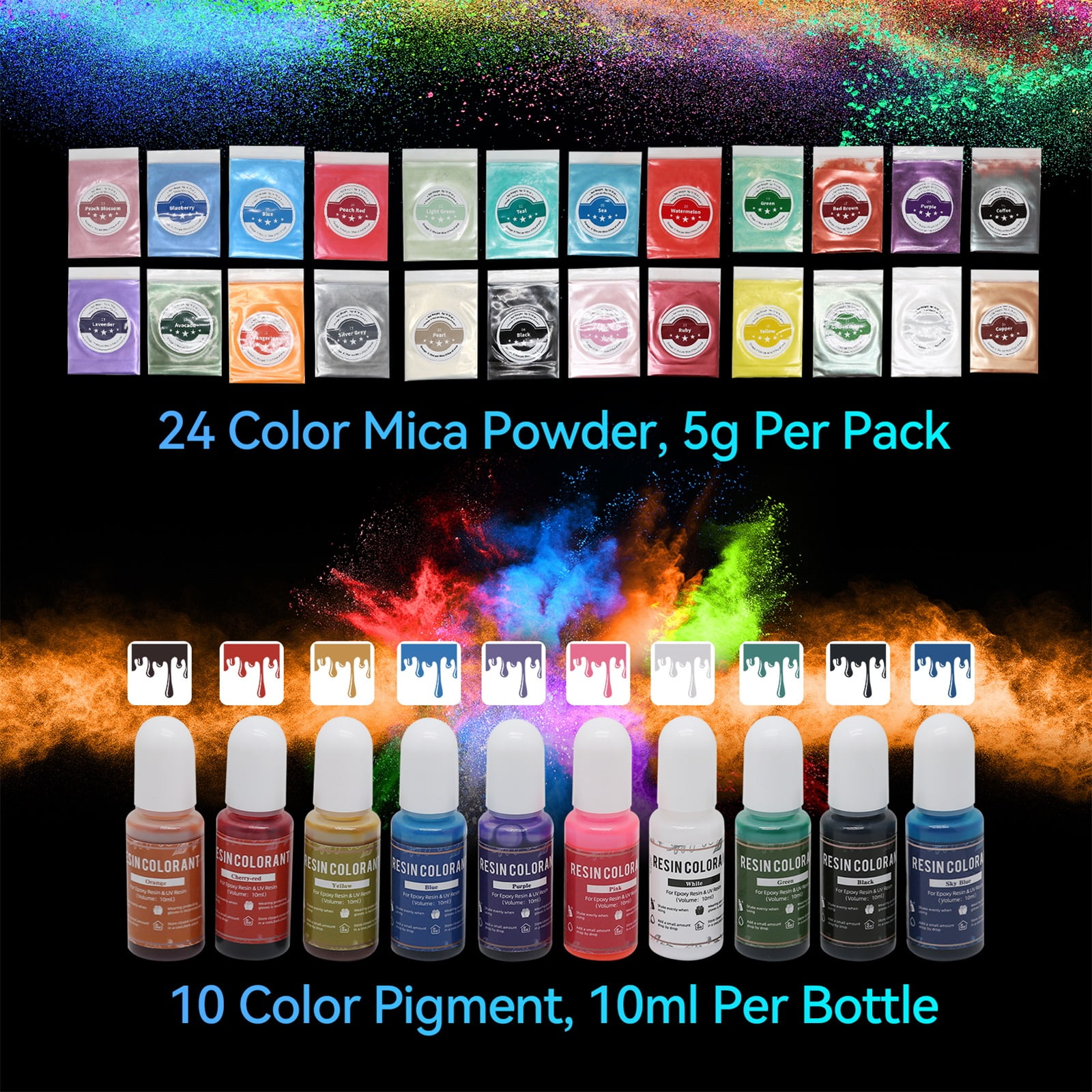 Epoxy Resin 1 Gallon, Omewoold Crystal Clear Resin Kit with 10 Color Pigments, 24 Mica Powder, No Bubble Casting Resin for Art Crafts, Jewelry Making, DIY River Table Countertop Tumbler