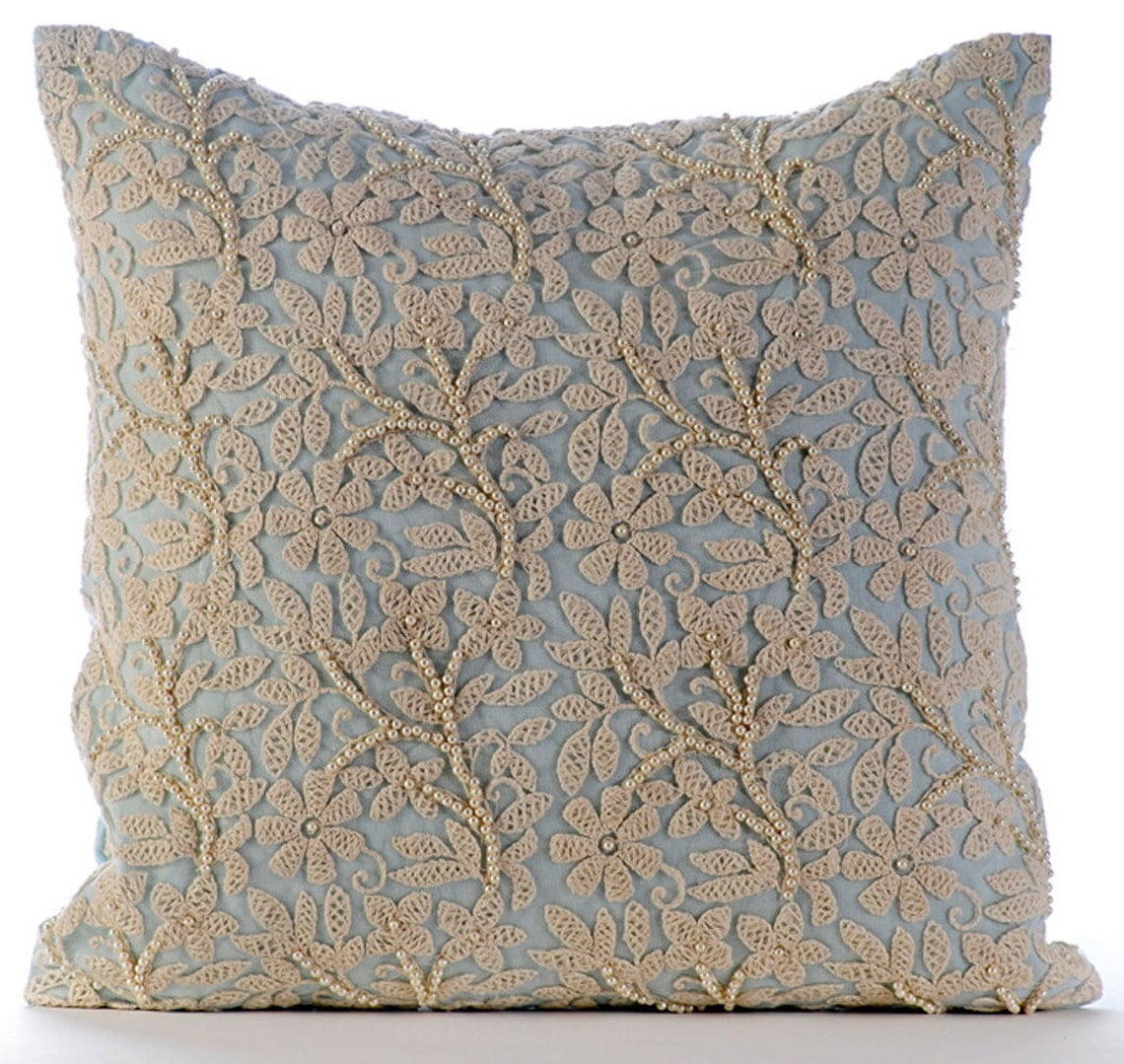 Boho White Decorative Pillows for Sofa Cotton Linen 3D Floral Lace