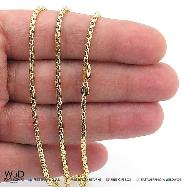 14K Yellow Gold Hollow 2mm Round Box Chain Necklace 18&quot