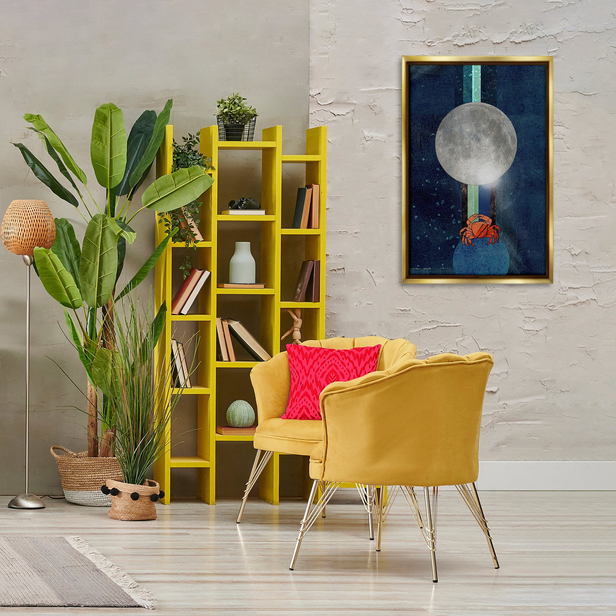 Stupell Industries Surreal Crab Outer Space Animals & Insects Painting Gold Floater Framed Canvas Art Print Wall Art, 21 x 31