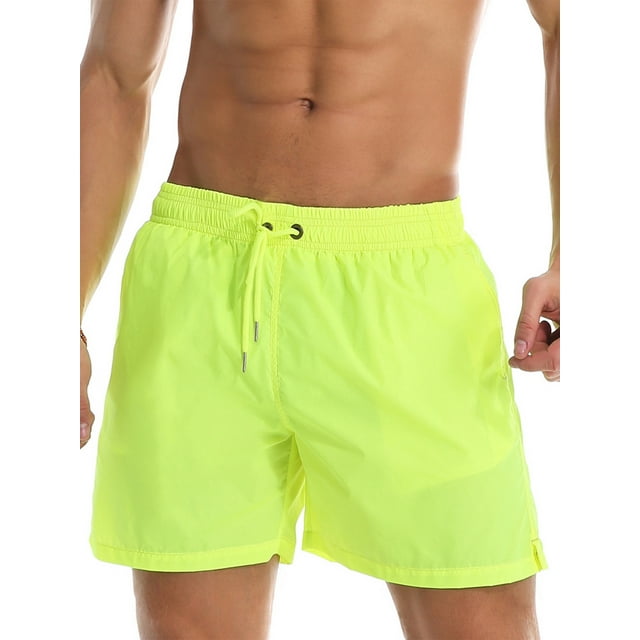 Innerwin Summer Short Pants High Waist Mens Bottoms Vacation Solid Color Hawaiian Beach Shorts Yellow 3XL