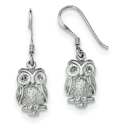 Shepherd Hook Earrings - Sterling Silver Rhodium-plated CZ Owl Shepherd Hook Earrings