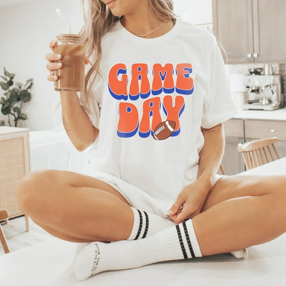 Game Day Football Shirt Orange and Blue| Game Day Mom Shirt | Game Day Shirt | Game Day Tee | Women's Football Shirt | Game Day T-shirt (Colors:Black; Sizes:L;)