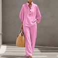 thumbnail image 4 of Tqyyweavej Two Piece Sets for Women Henley Button Long Sleeve Tops and Straight Leg Pants with Pockets Linen Sets for Women 2 Piece, 4 of 10