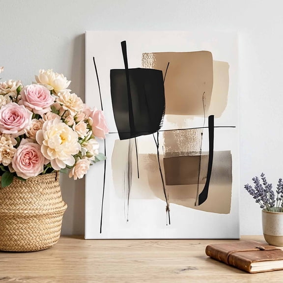 Canvas Wall Art Black Beige Color Block Canvas Art Print Abstract Modern Boho Pictures Wall Decor for Living Room Bedroom Artwork Decorations Stretched Framed Ready to Hang 20"x24"
