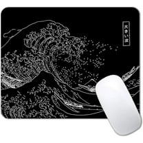 Japanese Great Wave Mouse Pad, Black Anime Gaming Mouse Pad, Kanagawa Mousepad, Non-Slip Rubber Base Computer Mice Pad for School Home Office, 9 x 8 Inch