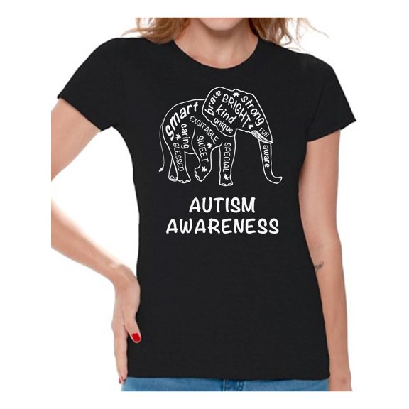 Awkward Styles Autism Awareness T-Shirts for Women Elephant Shirt Women's Autism T-shirt Strong Brave Shirts