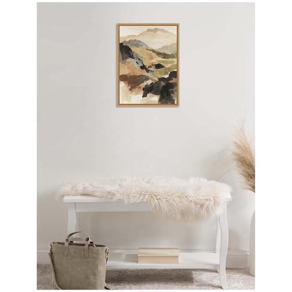 Kate and Laurel Tonal Mountains II Framed Canvas Wall Art by Amy Lighthall 18 x 24 Sylvie Natural, Modern, Abstract, Landscapes, Nature Art for Wall Decor, Living Room, Bedroom