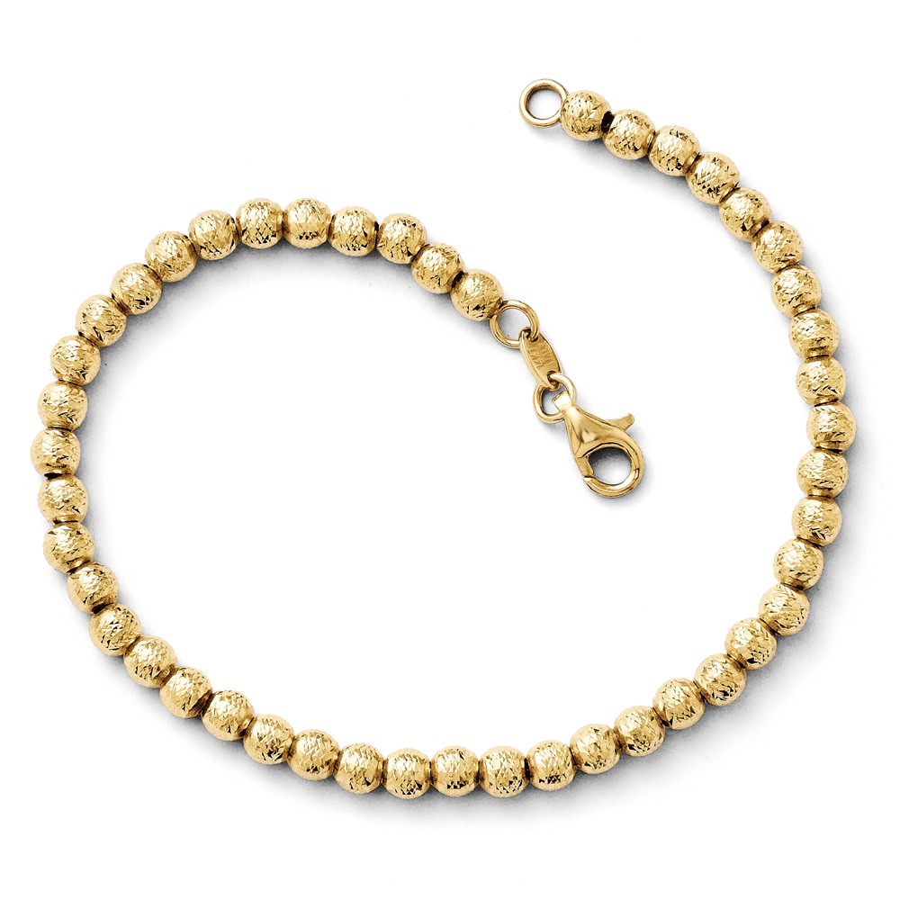 14k Yellow Gold Italian 4mm Diamond Cut Bead Chain Bracelet, 7.25 Inch