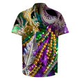 thumbnail image 4 of successthop Mardi Gras Mens Button up Shirts Short Sleeve Plus Size Polyester Casual Mask Printed Mardi Gras Celebrations Blouse Tops for Mardi Gras Event Purple 4XL, 4 of 5