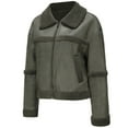 thumbnail image 5 of Dazajoo Winter Jackets for Women Fashion Faux Suede Leather Coats Warm Fuzzy Sherpa Lined Jacket Casual Zip Up Cropped Tops with Pockets,Army Green,XXL, 5 of 6