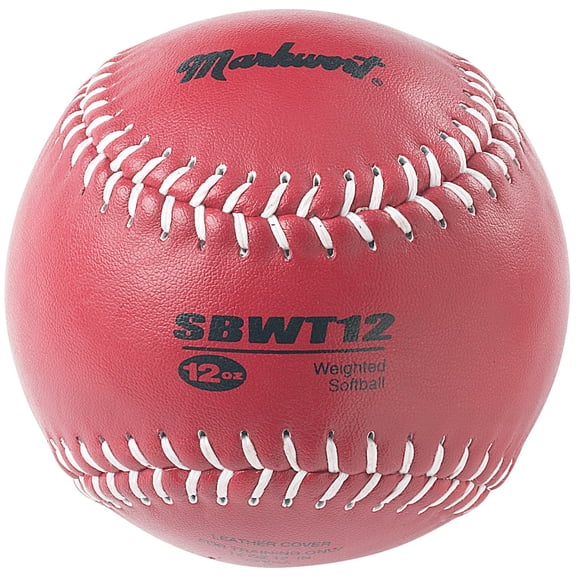 New Markwort Weighted 12-Inch 12 Oz Softballs-Leather Cover Maroon/Black (1) Ball
