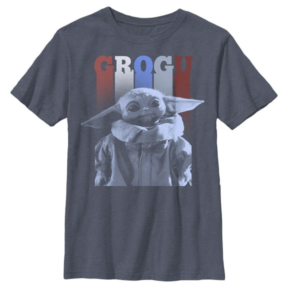 Boy's Star Wars: The Mandalorian Fourth of July Grogu Portrait  Graphic Tee Navy Blue Heather Large