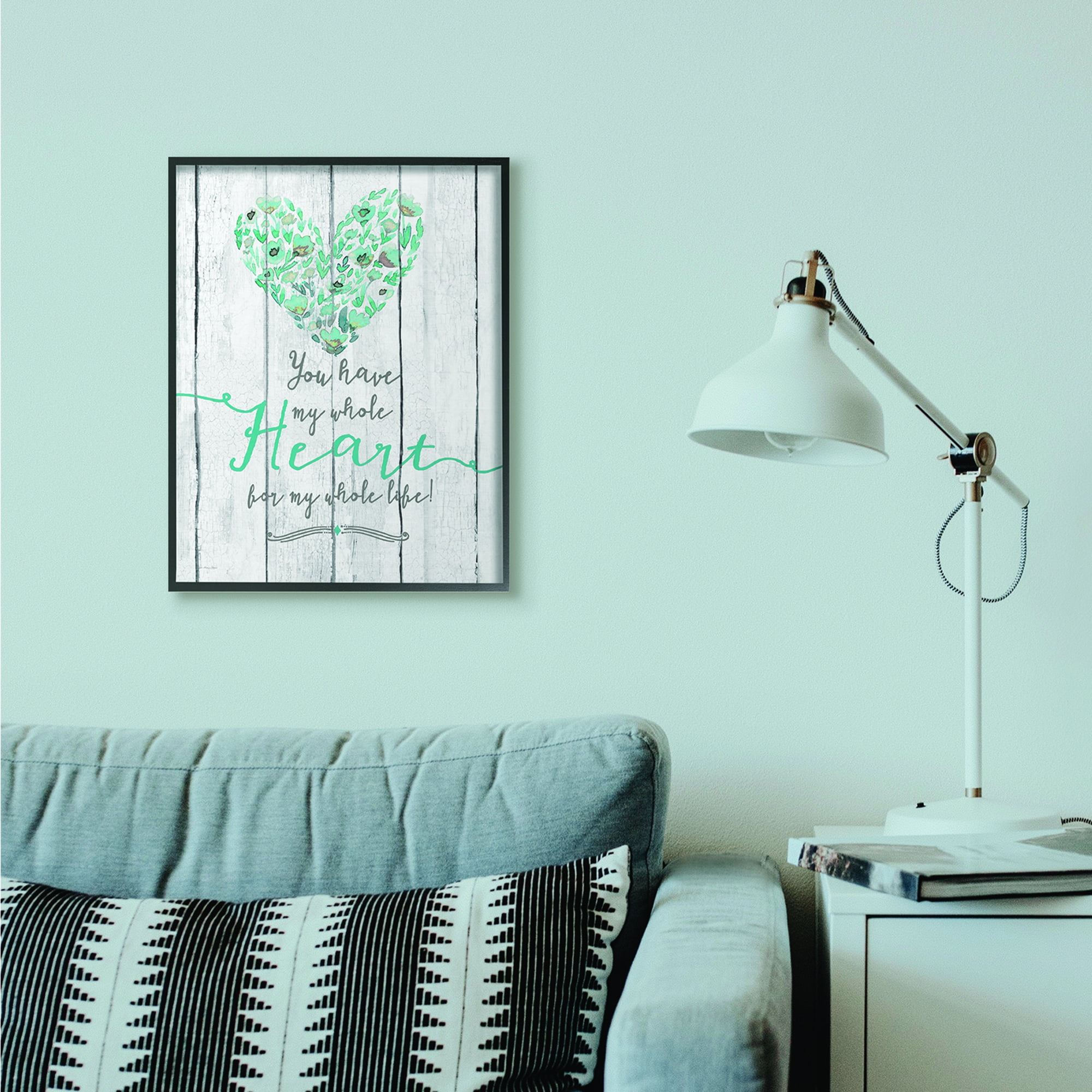 Stupell Industries My Whole Heart Blue Green Wood Textured Word Design Framed Wall Art by Jo Moulton