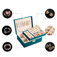 thumbnail image 3 of PandaTop Large Capacity Jewellery Storage Box,Leather Jewellery Storage Box 2 Layers Removable Tray for Ring Earrings Necklace Bracelet Box (Green), 3 of 6