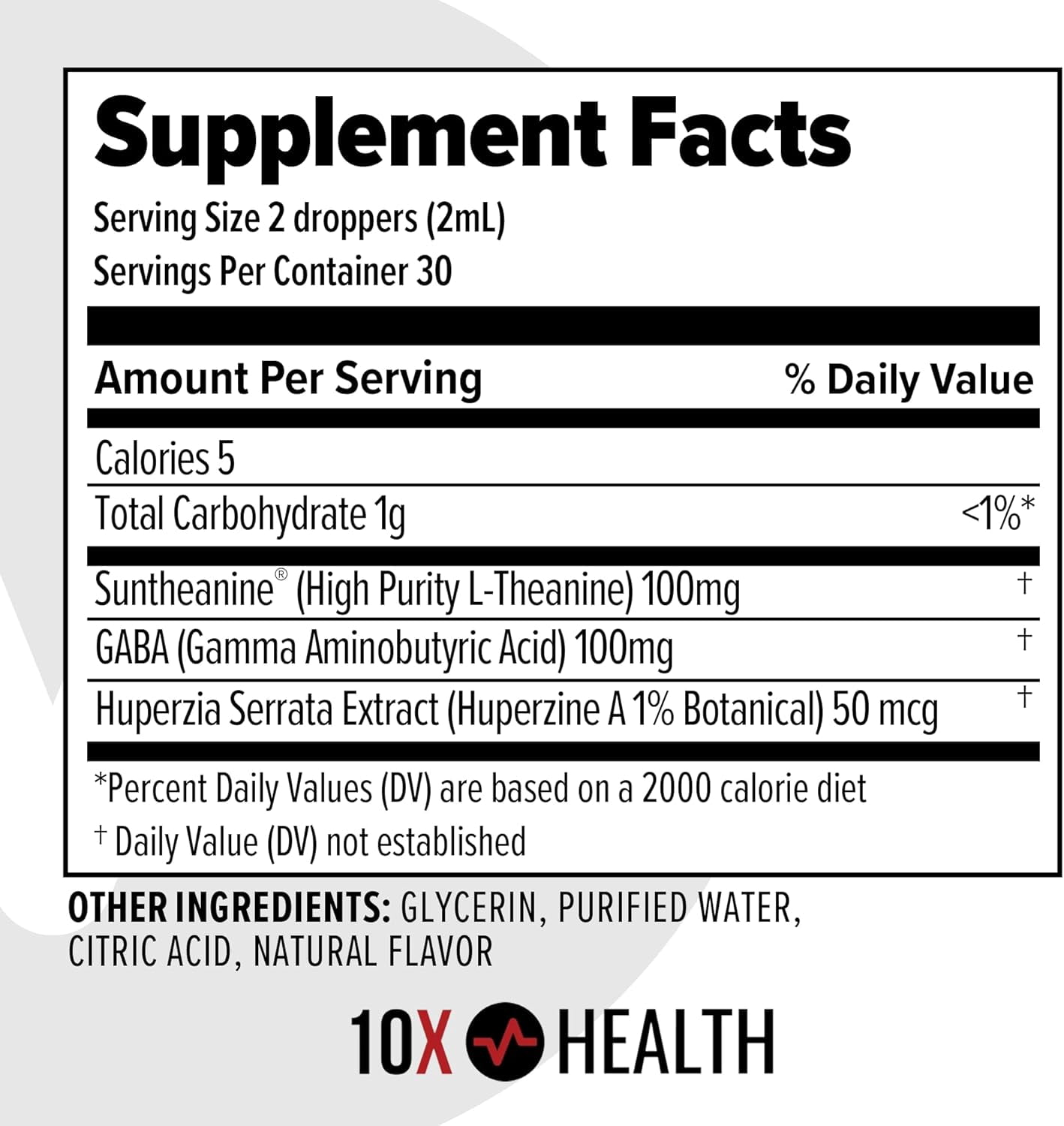 10X Health Calm - L-Theanine & GABA  Liquid Drops, Stress Relief Supplement, 2.03 fl oz.
