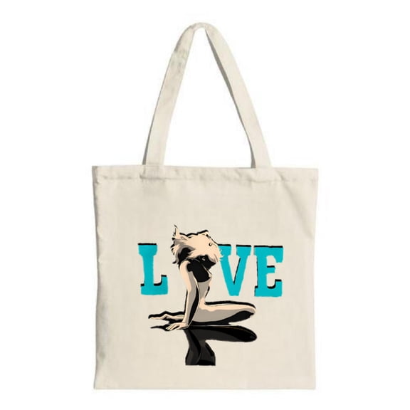 Stylish Canvas Tote Bag with Dynamic Figure & Bold ' LOVE ' Design - Perfect for Shopping Travel and Parties