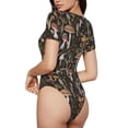 thumbnail image 3 of KLL Women 's Crew Neck Bodysuit Jumpsuits Mushroom Garnish Print Short onesies Stretch T Shirts, 3 of 7