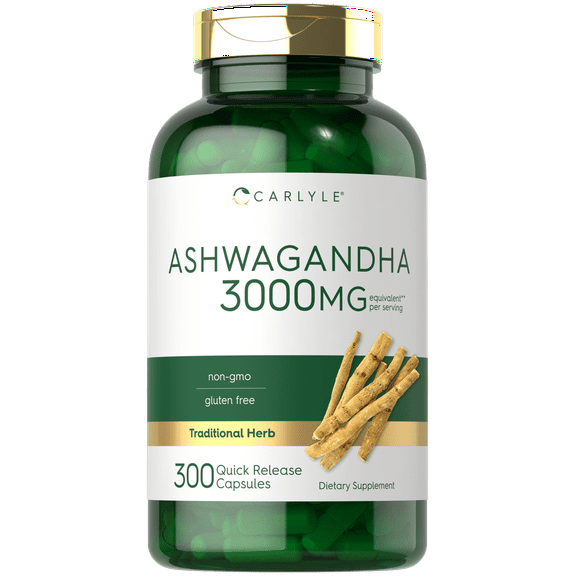 Ashwagandha Capsules | 3000mg Supplement | 300 Pills | Non-GMO, Gluten Free | by Carlyle