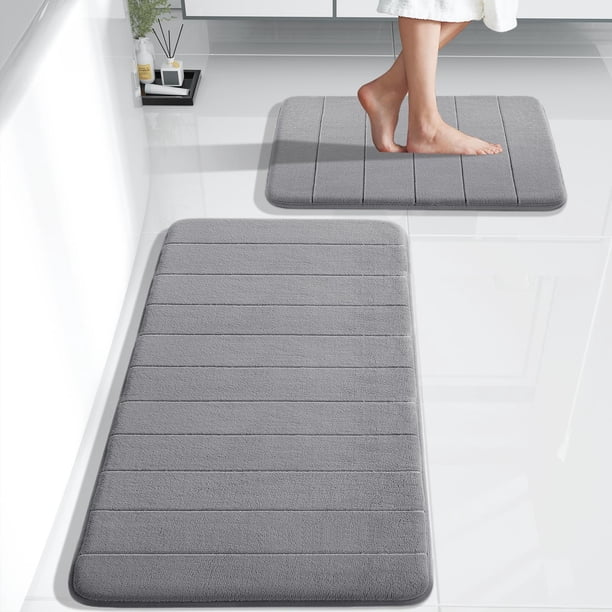 Juego de alfombras de baño de espuma viscoelástica Yimobra de 2 piezas, color gris