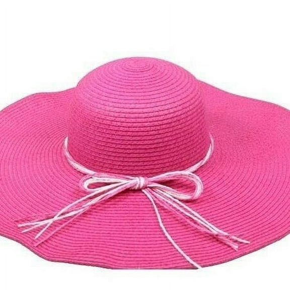 Womens Hot Pink FLOPPY LARGE NATURAL Straw Summer HAT BEACH GARDENING Hat 114 - New with box/tags