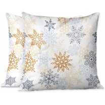 Throw Pillow Covers,Set of 2 Pillowcase Decor for Couch Sofa Bedroom Car Living Room,Golden Grey Flower Snowflake Christmas Size 18 * 18 inch