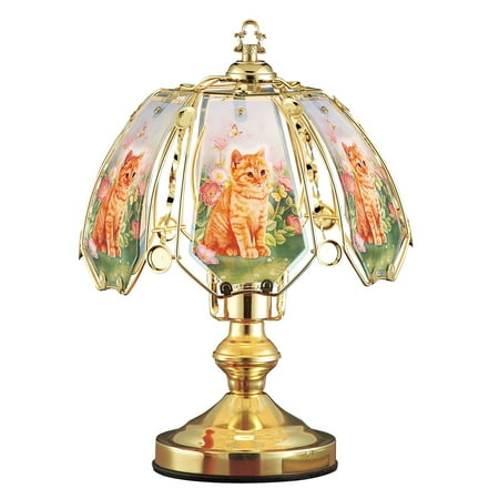 - Cat Floral Garden Glass Shade On-Off Touch Lamp - 14 1/2