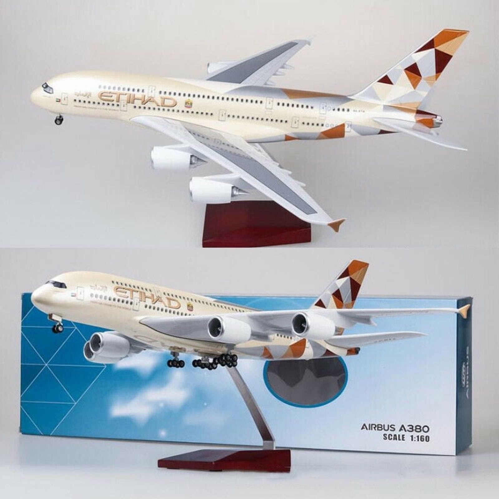 EROCK 1/160 A380 17" Etihad Airplane LED Lamp Resin Aircraft Passanger Plane Model