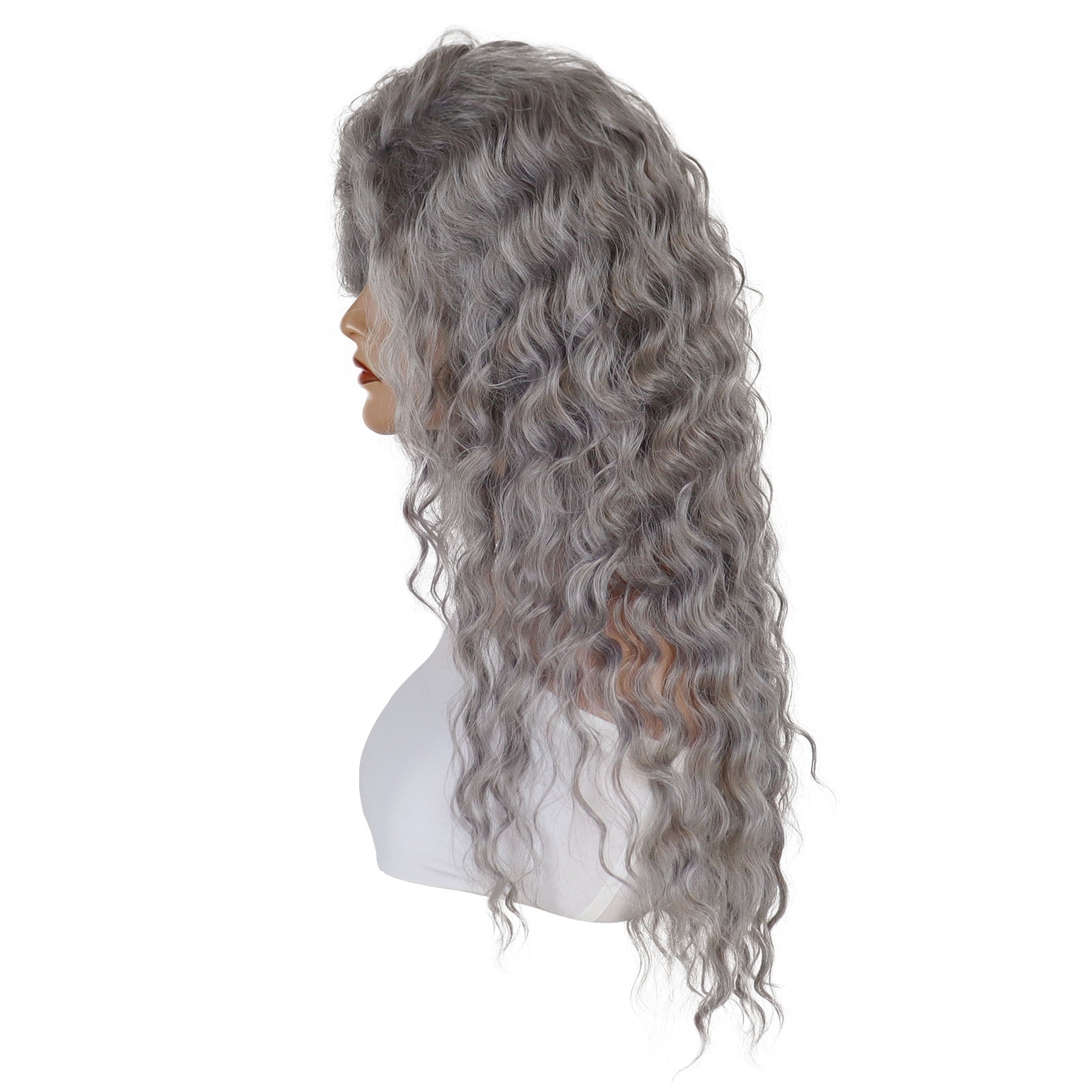28 inch Long Grey Wigs for Women Water Wavy Hairstyle Curly Wig in Synthetic Fiber