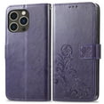 thumbnail image 4 of for iPhone 16 Pro Wallet Case, [Flower Embossed] Premium PU Leather Flip Protective Case Cover with Card Holder and Stand with Wrist Strap for iPhone 16 Pro, Purple, 4 of 5