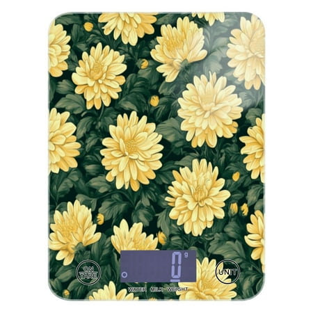

Kitchen Electronic Scale Food Scale 7.68x5.71 inch Multifunctional Digital Kitchen Scale Tempered Glass Decorative Baking Cooking Meal Preparation Yellow Chrysanthemum1