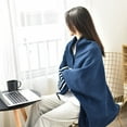 thumbnail image 3 of 80*130cm Fleece Wearable Blanket, Plaid Lap Blanket Comfy Poncho Throw with Buttons for Bed Sofa Office, Blue-White, 3 of 5