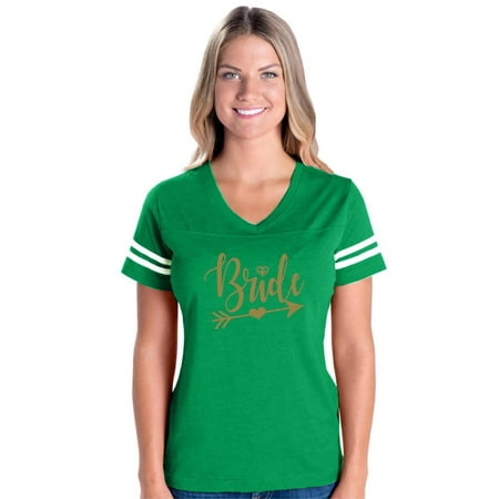 Iwpf Bride Heart Arrow Gold Wedding Women S Football V Neck Fine