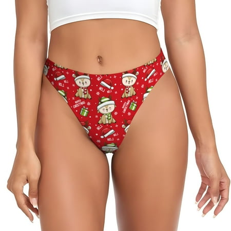 Qokaie cute Christmas Moose Printed Women s Cotton Thong Underwear  Sexy Breathable Panties G-string-X-Small