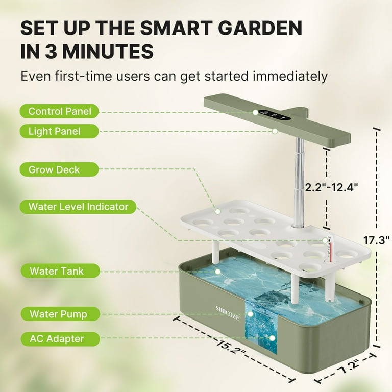 SUNCOZE Giardino Idroponico Smart Garden 12 Vasetti – Sistema Da Interno Con Lampada LED 24W, Serbatoio 4L, Altezza Regolabile, Pompa Silenziosa Per Casa E Cucina