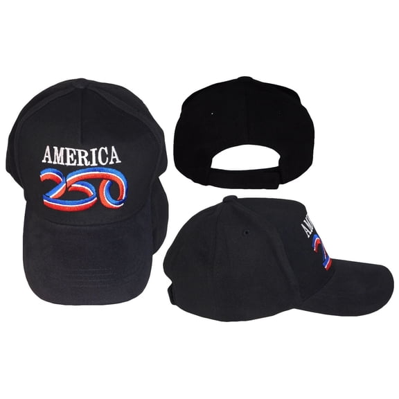 US 250th Anniversary Embroidered Cap Structured BLACK Baseball Hat