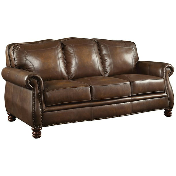 Bowery Hill Leather Sofa With Rolled, Thomasville Leather Sofa