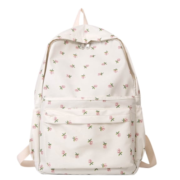 2026 Cute Preppy Bag Floral Printed Kawaii Backpack Cottagecore Aesthetic Backpack Laptop Daypack (White)