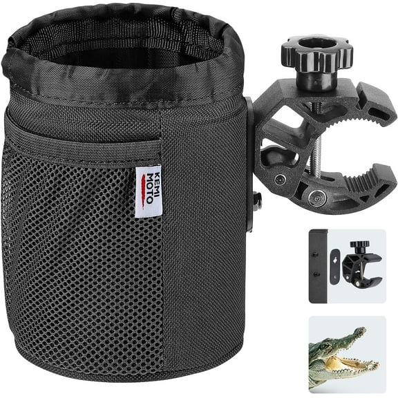 KEMIMOTO Motorcycle Cup Holder, Durable Motorcycle Drink Holder with 0.6"-1.5" Alligator Clamp, Fits Any Motorcycle, ATV/UTV, Scooter, Boat, Kayak, Bike, or Walker
