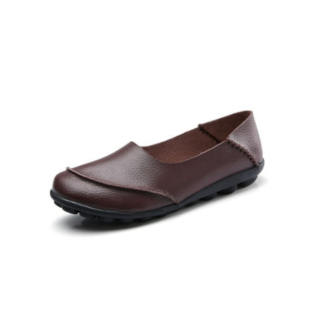 

Lacyhop Ladies Flats Slip On Loafers Non-slip Casual Shoe Outdoor Comfort Moccasins Soft Sole Flat Boat Shoes Coffee 12