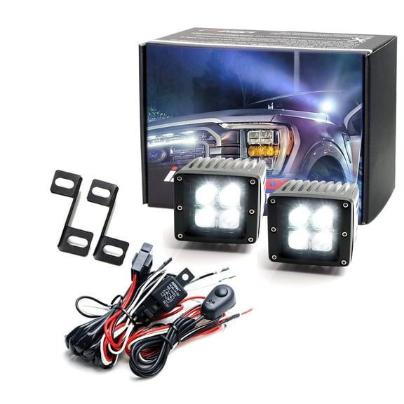 A-Pillar LED Pod Light Kit For 2013-2018, 2019-up Toyota RAV4, Includes (2) 20W High Power LED Cubes, Windshield A-Pillar Mounting Brackets & On/Off Switch Wiring Kit