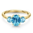 thumbnail image 3 of Gem Stone King 2.01 Ct Oval Checkerboard Swiss Blue Topaz 18K Yellow Gold Plated Silver Ring, 3 of 6