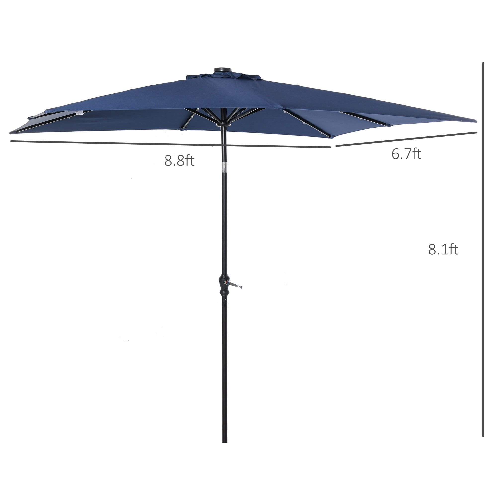 Outsunny 9' x 7' Solar Umbrella, Patio Umbrella with LED Lights, Blue