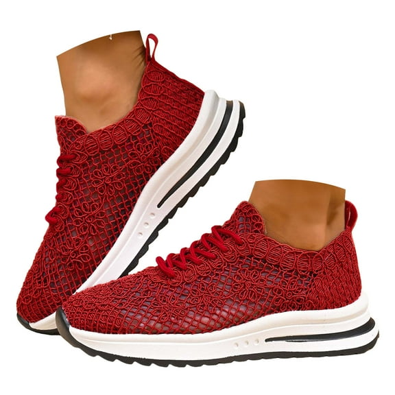 YLYL Women's Sneakers Casual Slip-On Lace-Up Hollow Out Crochet Lightweight Breathable Comfortable Walking Shoes