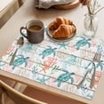 thumbnail image 3 of Teal Red Coastal Placemats Set of 12 Beach Nautical Sea Turtle Coral Starfish Vintage Place Mats Indoor Wipeable Table Mats Washable Dining Table Placemats for Kitchen Holiday Party Decor 13x19 Inch, 3 of 9