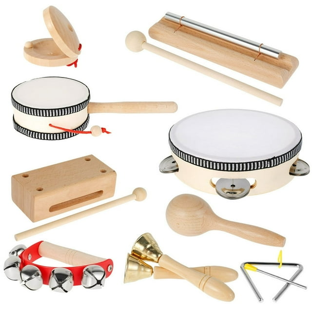 Toddler Musical Instruments Natural Wooden Percussion Instruments Toy Preschool Educational Musical Toys Set For Boys Girls with Storage Bag