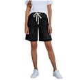 thumbnail image 2 of HVOBTTY Women's Straight Leg Demin Shorts Drawstring Elastic Waist 4 Length Casual Bottoms with Practical Side Pockets, 2 of 4