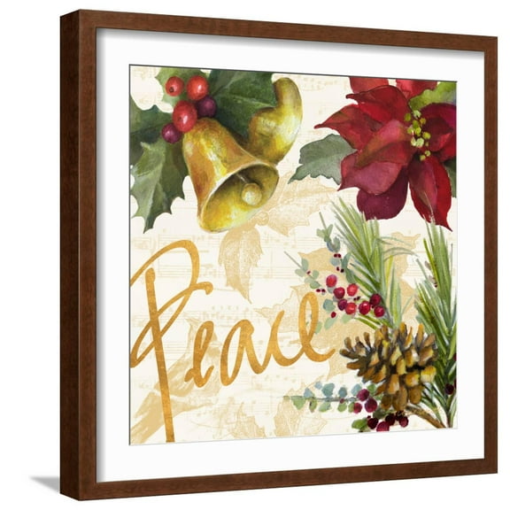 Art.com Christmas Poinsettia II Premium Giclee Print by Lanie Loreth, Brown Frame Wall Art, 21" x 21"